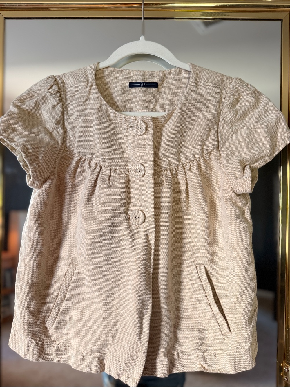 GAP Tweed Cream Short-Sleeve Button Front Jacket Top